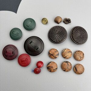 Vintage Button Lot 1950s–1970s Leather & Snakeskin Mix Military Equestrian Brass
